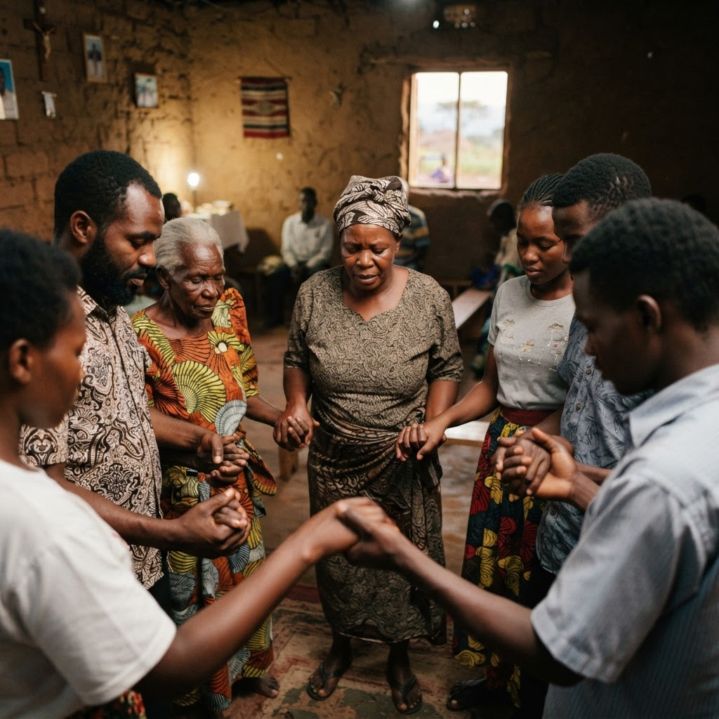 A small group praying together